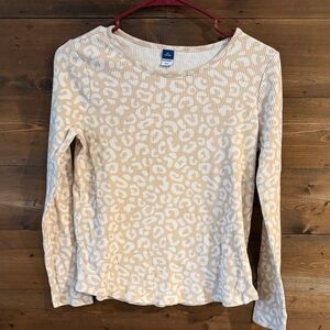 Old Navy Beige and White Leopard-Print Ribbed Long Sleeve Top